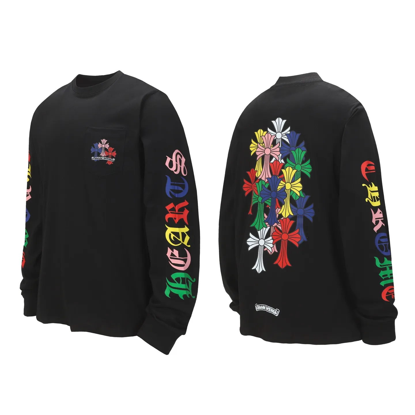 P160 -Chrome Hearts/Chrome Hearts Colorful Cross ✝️Sanskrit letters explosive long-sleeved T-shirt -High weight, high density and high quality. The wool is soft, delicate and skin-friendly. It feels soft and silky. It has excellent warmth and skin-friendly properties.